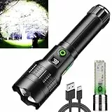 ASORT LED Taschenlampe Aufladbar, Extrem Hell 500000 Lumen, Zoombare, 6 Modi, IP67 Wasserdicht, Perfekt für Camping, Wandern, Angeln, Outdoor, Notfäll, inkl. 2 Taschenlampen & Batterien