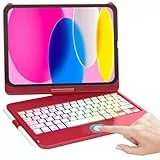 MMK Tastatur Hülle für iPad A16 11 Generation 2025/10 Generation 2022(11/10.9 Zoll), 7 Farben Beleuchtung & Multi Touch Trackpad & Auto Schlaf/Wach Funktion, Flip Stand Gehäuse mit Bleistifthalter