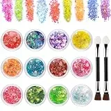 Giantree Festival Glitzer Gesicht mit 2 Doppelkopf-Baumwollpinsel, 12 Farben Pailletten für Festliche Verkleidungen Pailletten für Nägel Haare Lippen Körper Halloween Make-up Glitter (Bunt 2)