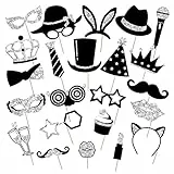 24 Stück Lustige Fotoautomat Requisiten Foto Booth Props für Geburtstag Hochzeit Disco Karneval Party Zubehör Mischung mit Hut, Lippenstift, Krawatte, Kronen (Silber)