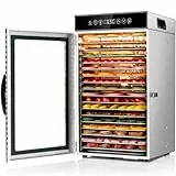 Kwasyo Gewerblicher Dörrautomat 18 Etagen, 800W Edelstahl Lebensmittel Dehydrator mit 360° Luftzirkulation, Große Kapazität für Fleisch, Obst, Gemüse, Kräuter
