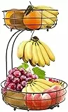 Obstkorb 2 Stöckig Obstschale mit Bananenbügel Arbeitsplatte Metall Obstschale Lagerung Küchenregal hält Obst und Gemüse frisch (Bronze)