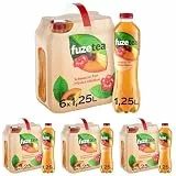 Fuze Tea Schwarzer Tee Pfirsich Hibiskus - Fusion aus Tee, Saft und Kräutern mit Kombination aus Pfirsich und Hibiskus - kalorienarmer Eistee aus nachhaltigem Anbau - Einweg Flaschen (6 x 1250 ml)