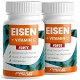 Eisentabletten hochdosiert 360x mit 40 mg Eisen + Vitamin C (40 mg) aus Hagebutten - EISEN + Vitamin C INTENSE mit hochwertigem Eisenbisglycinat - laborgeprüft mit Zertifikat - 2x 180 Tabletten