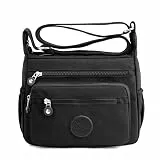 shilanmei Womens Shoulder Bag with Multi Pocket - Nylon Crossbody Bag Waterproof Tote Handbag for Casual, Lightweight Travel Purse Messenger Bag for Sport Hiking Daily Use (Black)