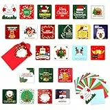 24 Stück Weihnachtskarten Set, Klein Weihnachtskarten mit Umschlag, 7x7cm Klappkarten Weihnachten, Christmas Cards, Blanko Grußkarten zum Schreiben, Weihnachtskarte Postkarten