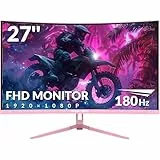 Great voell 27 Zoll Curved Gaming Monitor - 180Hz, FHD 1920 * 1080, 1500R Curved Bildschirm, 4000:1 Kontrast,VA Panel, 98% sRGB, HDR10, FreeSync, VESA 75x75 mm - Pink