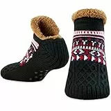 CityComfort Socken Herren Teenager Größe 40-43.5, Warme Rutschfeste Kuschelsocken Mit Weich Sherpa Fleece, Geschenke für Männer (40/43,5 EU, Schwarz)
