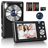 Digitalkamera 4K 64MP Autofokus Kamera Fotokamera Kompakte Vlogging Kamera mit Dual-Objektiv, 2,8 Zoll Bildschirm, 16X Digitalzoom, 2 Batterien für Kinder, Jugendliche, Anfänger Schwarz