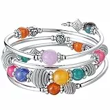 Bulinlin Silber Wickelarmband mit Naturstein Perlen Boho Mehrschichtiges Damen Armbänder Geburtstags Modegeschenk für Frauen(Colorful)