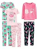 Simple Joys by Carter's Mädchen 6-teiliges Schlafanzug-Set, eng anliegend, 3er-Pack, Grün Strawberries/Marineblau/Rosa Flamingo/Rosé Lamaaufdruck, 6 Jahre