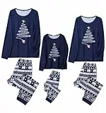 ENJOYNIGHT Weihnachtspyjama Familie Set Weihnachten Schlafanzug Weihnachtsoutfit Pyjamas Set Bedruckte Nachtwäsche Outfits für Damen Herren Kinder (Medium,Damen-Marineblau)