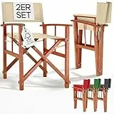 Casaria® Regiestuhl 2er Set aus FSC® Eukalyptusholz - Klappbarer Gartenstuhl mit Armlehnen, waschbarem Bezug & 46 cm Sitzhöhe, bis 160 kg belastbar - Holzstuhl für Balkon, Terrasse & Camping