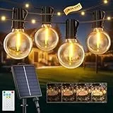Solar Lichterkette Aussen, 12M Garten 26 LEDs Lichterketten Außen Wetterfest, Outdoor Solarlichterkette 19 Modi, 14+1 G40 Glühbirne, 1800 mAH Solar Outdoor Lichterketten für Balkon Garten Camping