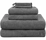 KinHwa Handtuch-Set Premium 100% Mikrofaser 2 Badetücher 76x152cm + 2 Handtücher 40x76cm + 2 Make-up-Entferner Tücher 15x30cm - weich und saugstark 6 Pack Dunkelgrau