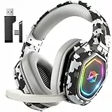 Ozeino 2.4GHz Gaming Headset Wireless mit Mikrofon Geräuschunterdrückung für Ps5/PC/Ps4/Mac, Bluetooth Headset mit RGB Licht, Gaming kopfhörer 40H+ Akkulaufzeit