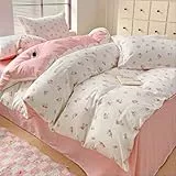 Michorinee Bettwäsche 135x200 2teilig Rosa Weiß Blumen Blätter Pflanzenmuster Bettbezug Blumenmuster Aesthetic Mikrofaser Weich Renforcé Wendebettwäsche Set mit Kissenbezüge 80x80cm und Reißverschluss