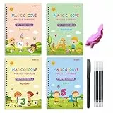 Fullofcarts Writing Books, Magic Groove Writing Practice Books, 4 Pack Reusable Handwriting Workbooks with Auto Disappearing Ink & Pen