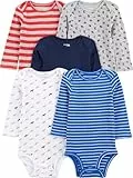 Simple Joys by Carter's Unisex Baby Long-Sleeve Bodysuit Pack of 5 Body, Blau/Grau Lkws/Rot Streifen, Frühchen (5er Pack)