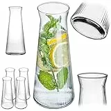 KADAX 4 x Glaskaraffe 1L, Wasserkaraffe aus robustem Glas, Spülmaschinenfeste Getränkekaraffe, Bleifreier Wasserkrug, Karaffe für Wasser, Saft, Limonade, Milch (Modell 2)