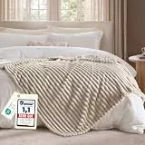 BEDSURE kuscheldecke 220x240 - Tagesdecke, Wolldecke & Fleecedecke, Sofadecke, Weiche Warme Grobe Korddecke für Zimmer Deko, Wohn- & Kuscheldecken, XXL Große Decke, Beige, 220 x 240 cm