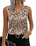 Zeagoo Satin Top Damen Elegant Seidentop V-Ausschnitt Tank Top Basic Blusentops Läsige Ärmellose Satinbluse Oberteile Leopard S