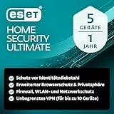 ESET HOME Security Ultimate 2026 | 5 Geräte | 1 Jahr | inklusive Firewall, Datenverschlüsselung, Ransomware-Behebung und VPN | Windows, macOS, Android und iOS Apps | Aktivierungscode per E-Mail