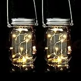 Relaxdays Solar Glas 2er Set, je 8 LED im Einmachglas, Stellen oder hängen, Solarleuchte für den Garten, transparent, Klar