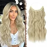 FESHFEN Secrets Haare Extensions Lange Gewellt Aschblond Haarverlängerung Invisible Secret Haarextension Synthetik Hair Unsichtbarem Haarteile für Frauen 50 cm