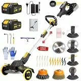 Rasentrimmer mit Akku, 21V Akku Rasentrimmer für Makita Akku, Rasentrimmer mit Unkrautbürste, 2 * 4.0Ah 5 in 1 Rasentrimmer, 900W Bürstenloser Motor Freischneider Akku für Rasen, Garten, Hof(Schwarz)