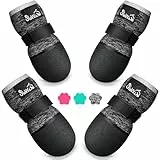 Eyein Hundeschuhe Pfotenschutz, Atmungsaktive & Rutschfeste Hundesocken für Hartholzböden und heiße Sommerböden, reflektierender Hundeschuhe mit Klettverschluss für Spaziergänge im Freien (Schwarz, 4)