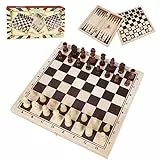 Holzschach, Schach und Backgammon 3 in 1 Brettspiel Set, klassisches traditionelles Nachtspiel für Kinder, Erwachsene und ältere Familien