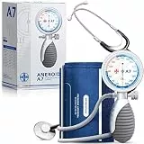AIESI® Blutdruckmessgerät Manuelles Professionelles Aneroid oberarm handheld erwachsene mit stethoskope ANEROID A7, Verstellbarer griff, 24 monate garantie