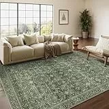HUGEAR Vintage Grün Waschbarer Teppich Wohnzimmer 140x200cm Retro Rugs for Living Room Weich rutschfest Groß Tepich Kurzflor Schlafzimmer Carpet Living Room Bedroom Esszimmer Teppiche Büro