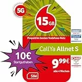 Vodafone Prepaid CallYa S | 15 GB | 10 EUR Startguthaben | ohne Vertrag | 5G-Netz | Telefon- SMS-Flat | EU-Roaming