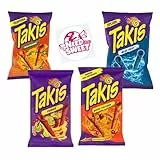 Needforsweet Takis Chips Box 4x100g | Taki-Paket mit Fuego, Blue Heat, Intense Nacho & Volcano | Scharfe amerikanische Chips | Taki-Mischung im Set | Blaue Takis inkl. Needforsweet® Aufkleber - Bundle