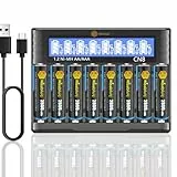 WISSBLUE Wiederaufladbare AA-Batterien mit Ladegerät, hohe Kapazität, wiederaufladbare AA-Batterien, 2800 mAh, Schnellladegerät, 8 Schächte für 1,2 V VNi-MH/Ni-CD Batterieladegerät-Set