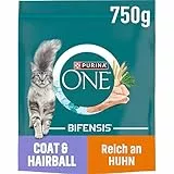 ONE BIFENSIS Coat & Hairball Katzenfutter trocken, reich an Huhn, 6er Pack (6 x 750g)