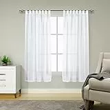 TOPICK Gardinen Wohnzimmer modern Schlaufenschal 2er Set Vorhänge Schlafzimmer Gardinenschals Leinenoptik Schlaufengardinen H175xB140 cm, Gardinen mit Schlaufen Übergardinen Curtains Living Room Weiß