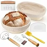 HaWare Gärkörbchen, Gärkorb Brot Set (25cm Oval & 23cm Rund) mit Futter, Bäckermesser, Dänischer Schneebesen, Teigschaber, Sauerteig Brotkorb Backen Zubehör Set für Heim- und Professionelle Bäcker