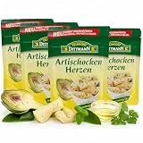 Feinkost Dittmann Artischockenherzen 125g – 4er Pack – Zarte Artischocken in Kräutermarinade & Olivenöl – Aromatische Antipasti, ideal für Salate, Pizza, Pasta & mediterrane Gerichte – Verzehrfertig