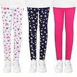 L&K-II 3er Pack Kinder Leggings Mädchen Tanzhosen Baby Leggings Turnhosen Baumwolle Rosa Herz Blume 4539-B-110/116