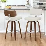 LUE BONA 360°Drehbarer Barhocker 2er Set mit Lehne,67cm Hoch Drehsessel–Barstuhl Holz mit 7cm Kunstleder Sitzfläche,Bar Hocker mit 4 Holzbeinen,Moderner Barstuhl für Küche,Theke,Weiß