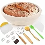 Cinnani 23cm Rundes gärkorb zum brotbacken-Set,Gärkörbchen,Gärkorb Brot Set,Brotkorb Mit Waschbarem Leineneinsatz, Leicht Zu Reinigen Brot Backen Zubehör,Professionelles Brotbackzubehör