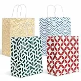 Parmedu Papiertüten-Set in 4 Farben: 24 Geschenktüten mit Griffen in Optimaler Größe 26 * 21,5 * 10CM, Verdickte Mitnahme-Tüten für Weihnachten, Feste, Geburtstage, Partys, Hochzeiten usw.