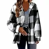EMATOP Teddy Fleece Mantel Damen Karierte Kapuzenjacke Flauschig Warm Winterjacke Lose Sport Plüschjacke Langarm Elegant Sweatshirt Jacke mit Kapuze Sportjacke Hemdjacke black friday angebote 2023