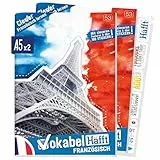 Häfft® 2 x Vokabelheft Französisch A5 mit 2 Spalten, liniert 64 Seiten - mit Sprüchen, Infos zu Kultur und Umgangssprache, Grammatik, Lernkontrollsystem, Stickern u.v.m
