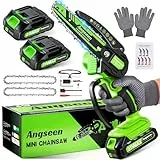 Angseen Akku Kettensäge, 6 Zoll Mini Kettensäge mit 2 Akku und 850W Motor, Akku-Astsäge mit 2 Ketten und Sicherheitsverriegelung, Starke Elektro-Handkettensäge für Holz, Astschere & Gartenarbeit