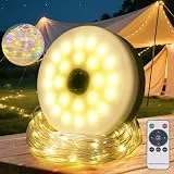 BESCOST Camping Lichterkette Aufrollbar 10M mit Warmweiß & Bunt, Fernbedienung – LED Lichterkette Camping mit 8 Helligkeiten, 10 Modi, USB Aufladung, IP44 Wasserfest für Zelt, Party, Outdoor