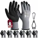 6 Paar Arbeitshandschuhe mit grip herren, mit Rutschfeste Nitril-Beschichtung Mechaniker Handschuhe, Montagehandschuhe mit optimaler Griffigkeit & feinem Tastgefühl, gartenhandschuhe damen, Größe 7/S